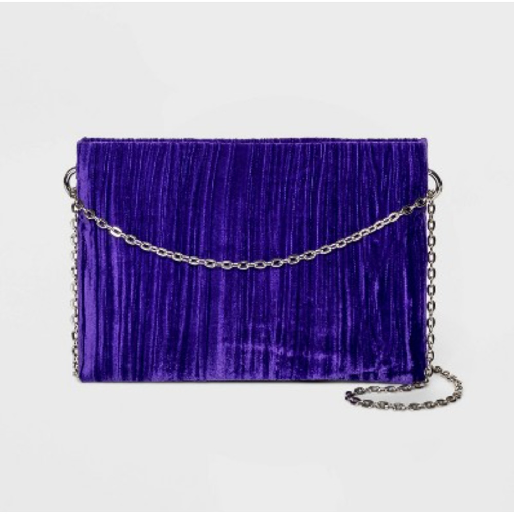 Party Zip Closure Top Clutch - A New Day; Purple Crushed Velvet Chain Strap NWT